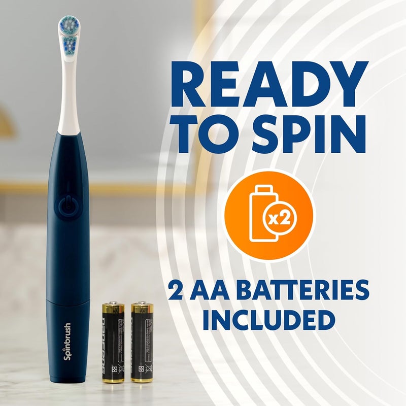 Spin Brush Smart Clean Battery Powered Electric Toothbrush for Adults with Dual Action Head, Pacer & Timer, Midnight Blue, Soft Bristles, 1 Count - Image 5